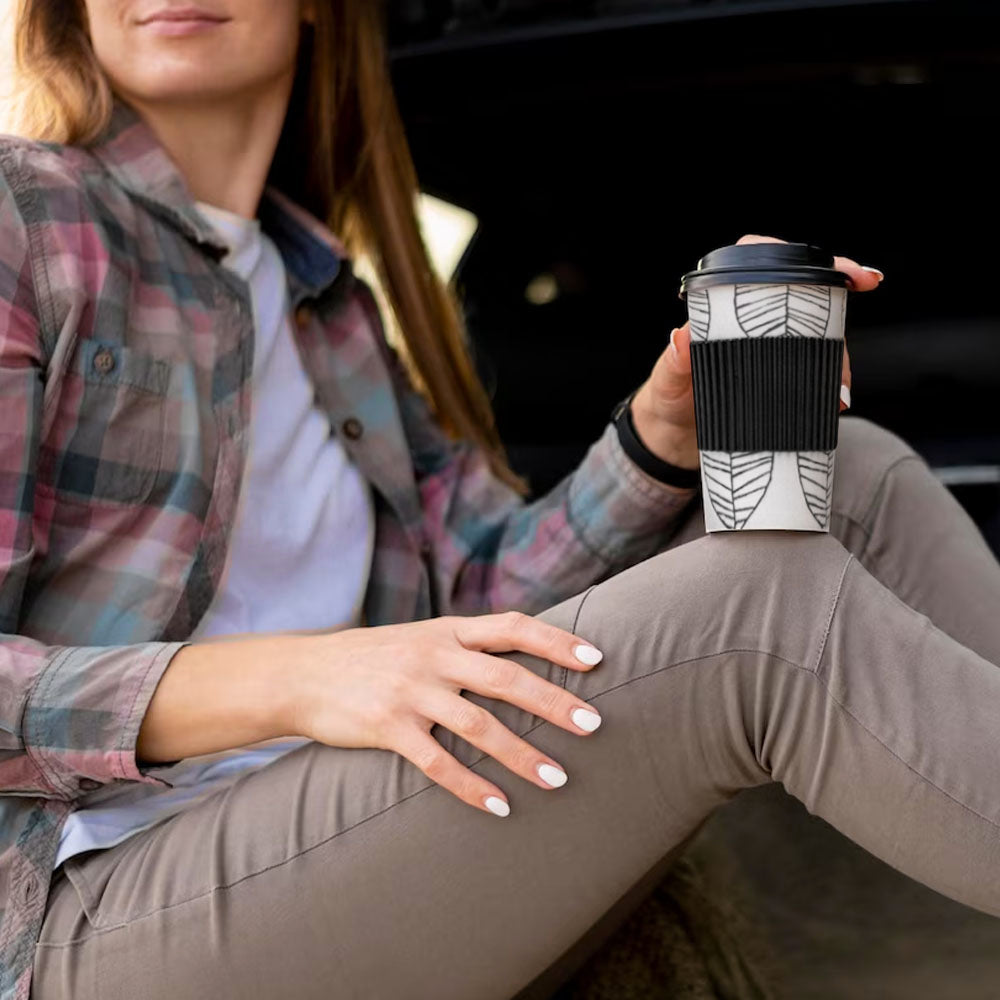 Eco-Friendly Bamboo Coffee Mug with Silicone Lid and Heat Grip - 425ml
