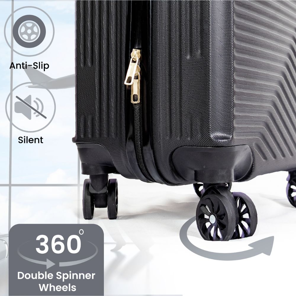 Miami Hard Shell Carry-On Suitcase with 360 Spinner Wheels – Black