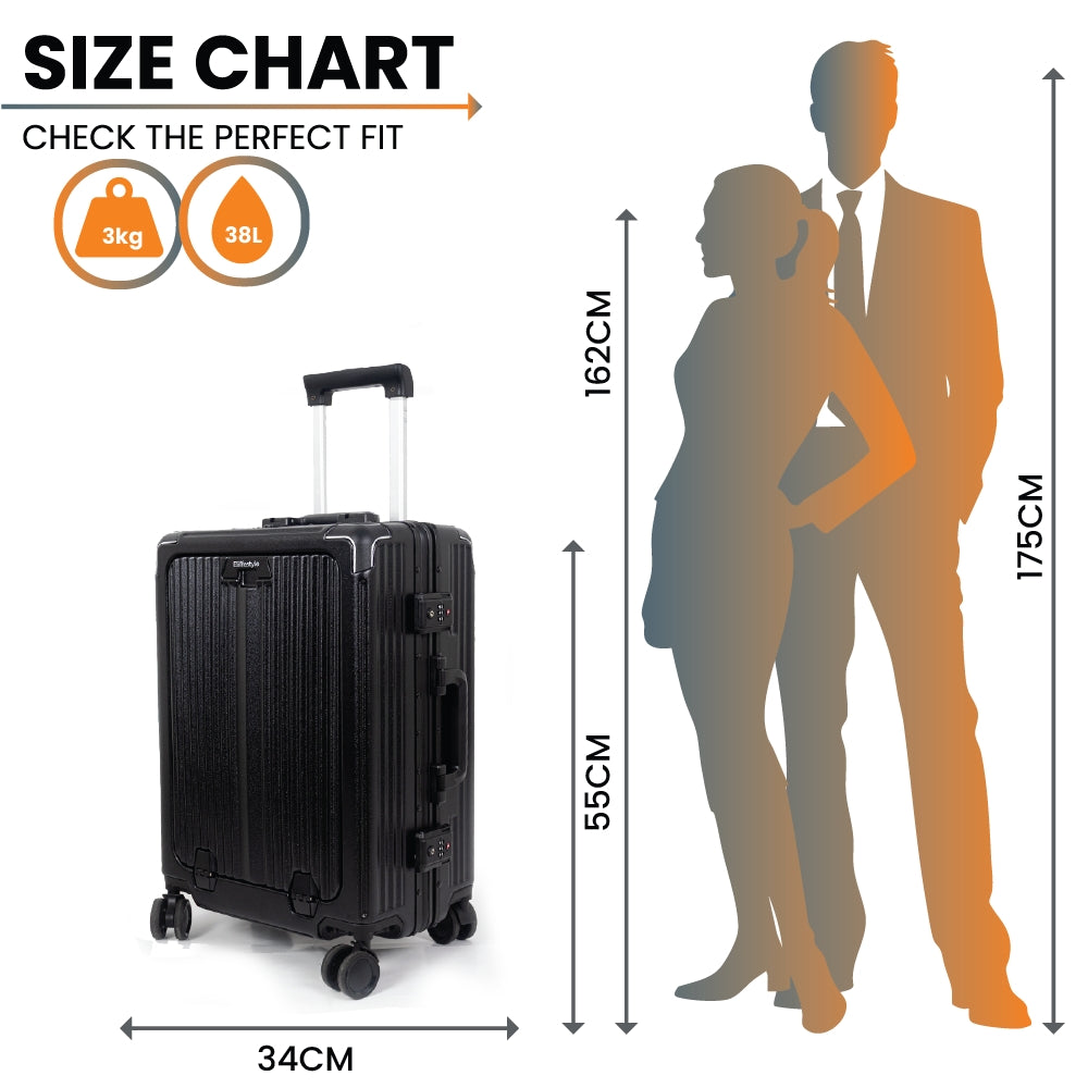 London Premium Zipper less Smart Hardshell Carry-On – Jet Black