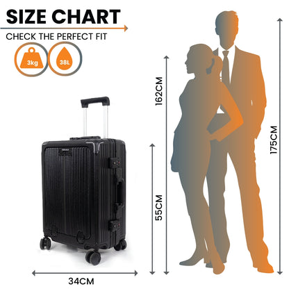 London Premium Zipper less Smart Hardshell Carry-On – Jet Black