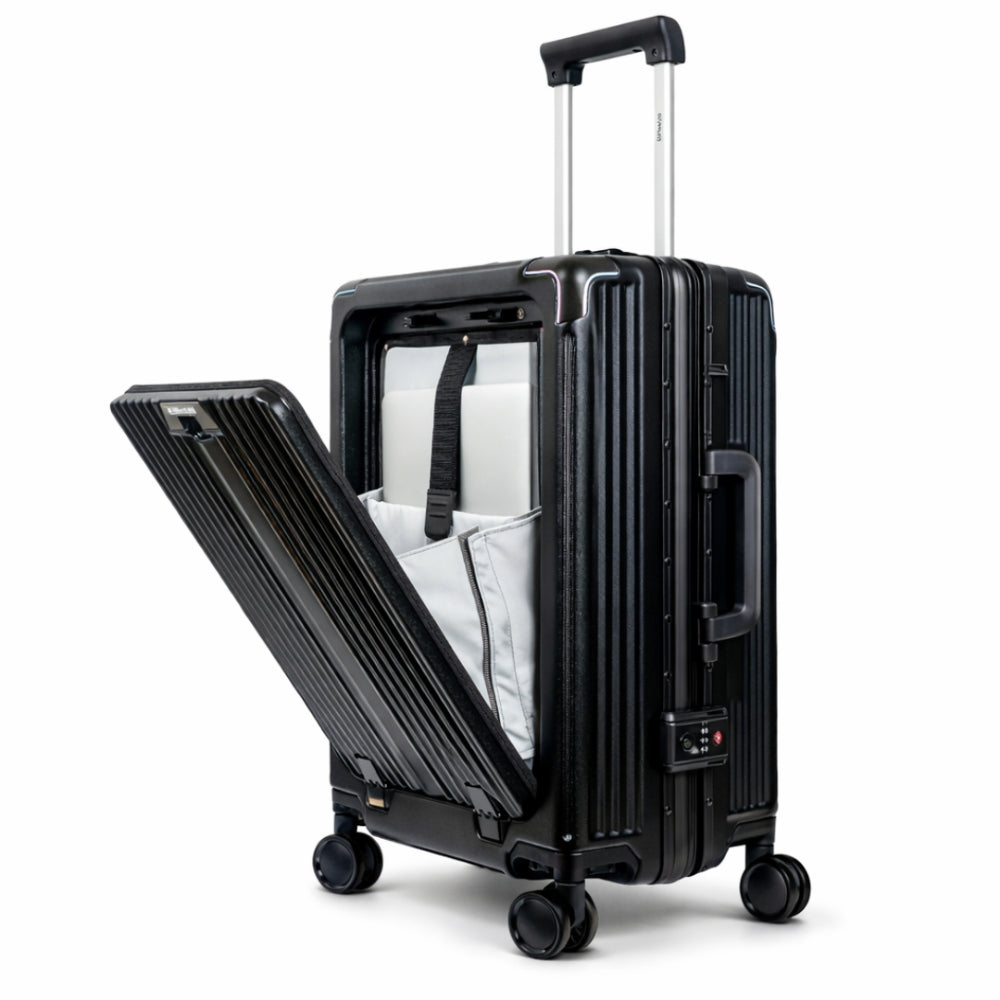 London Premium Zipper less Smart Hardshell Carry-On – Jet Black