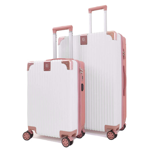 Berlin Anti-Theft Luggage Hardshell Suitcases Set of 2 with Cover - Rose Gold and Cream