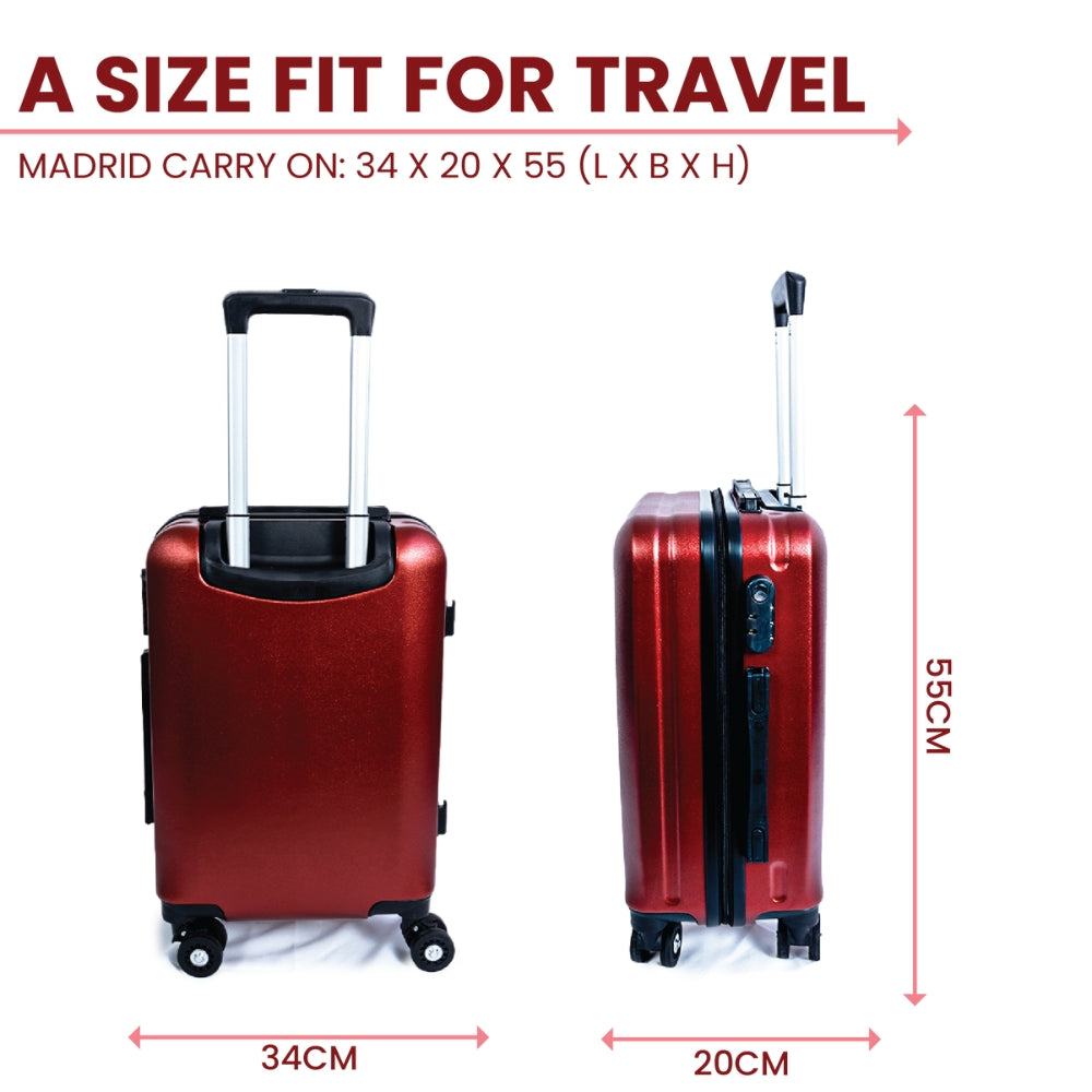 Madrid Anti-Scratch Hard Shell Carry-On Suitcase - Red