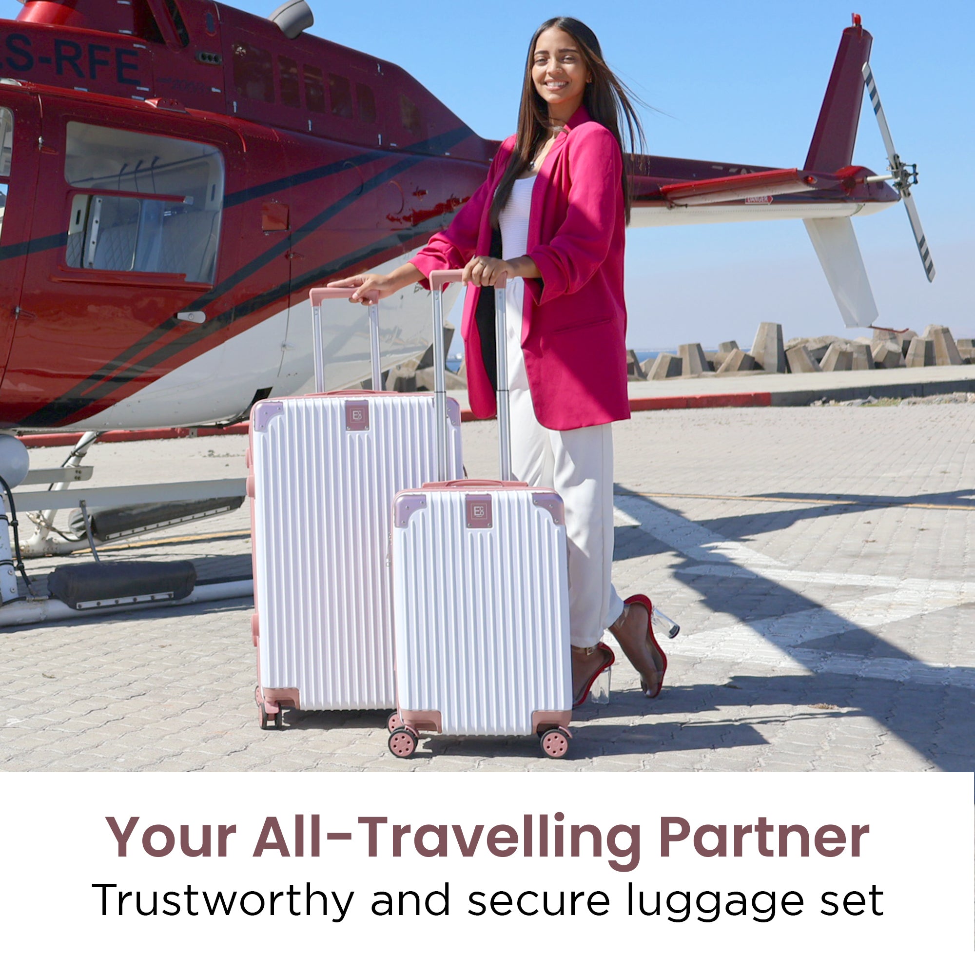 Berlin Anti-Theft Luggage Hardshell Suitcases Set of 2 with Cover - Rose Gold and Cream
