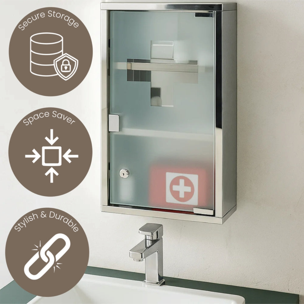Wall Mounted Medicine Cabinet – Frosted Glass with 3 Shelves Pill Cabinet