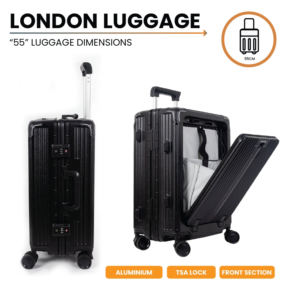 London Premium Zipper less Smart Hardshell Carry-On – Jet Black