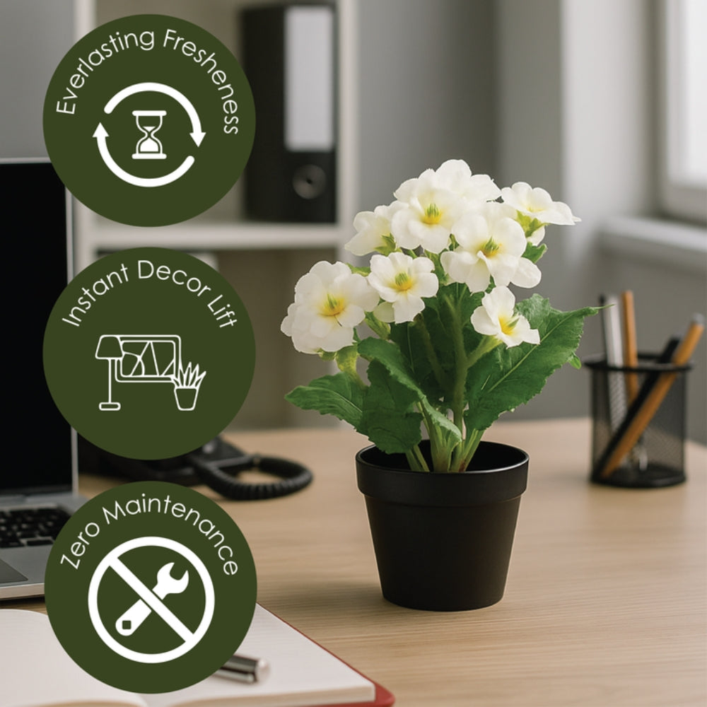 Small Artificial Plant Potted Flowers in Black Pot – 4 Colours