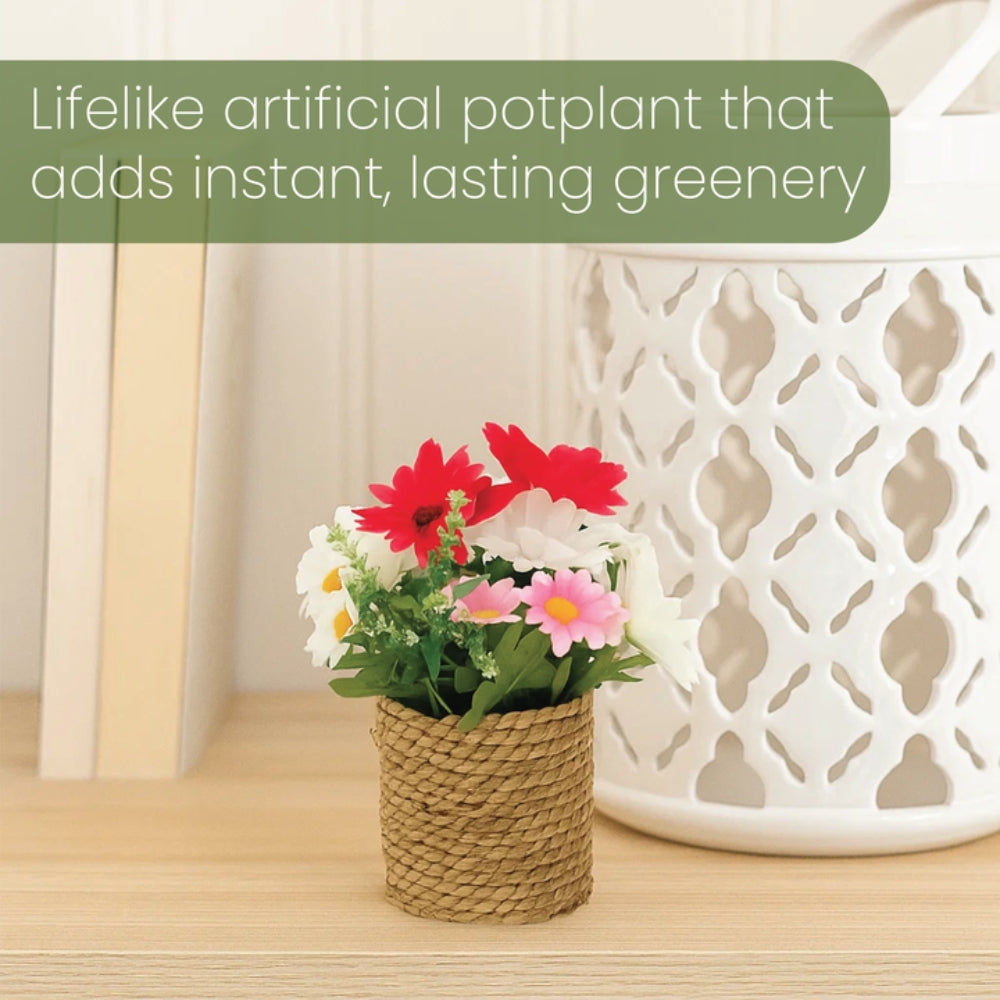 Artificial Flowers in Threaded Rope Basket – 3 Colour Variant Plants