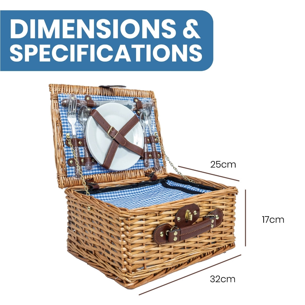 Compact 2-Person Wicker Picnic Basket Set - Red/Blue