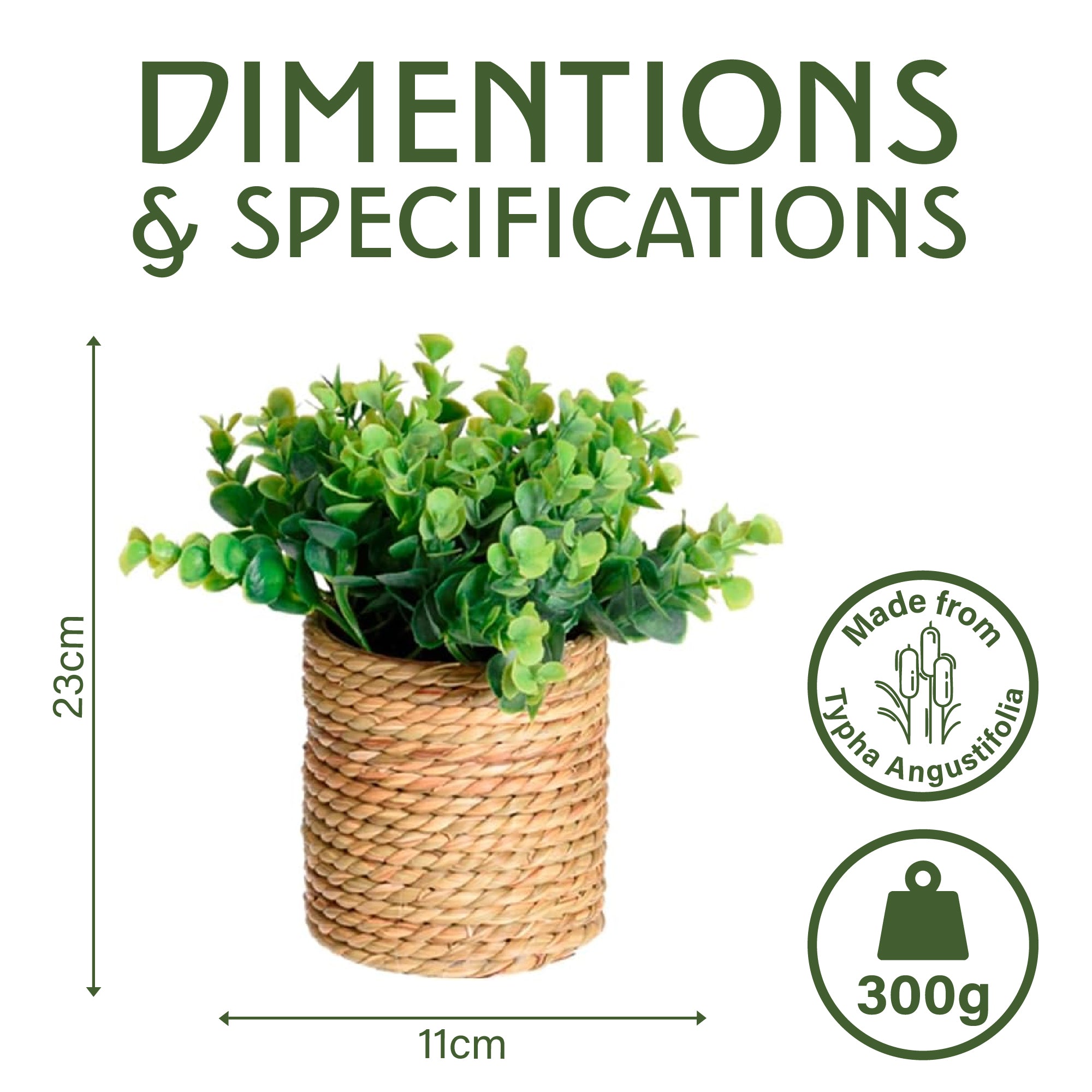 Artificial Plant in Seagrass Pot – 23cm Tall, 4 Assorted Designs