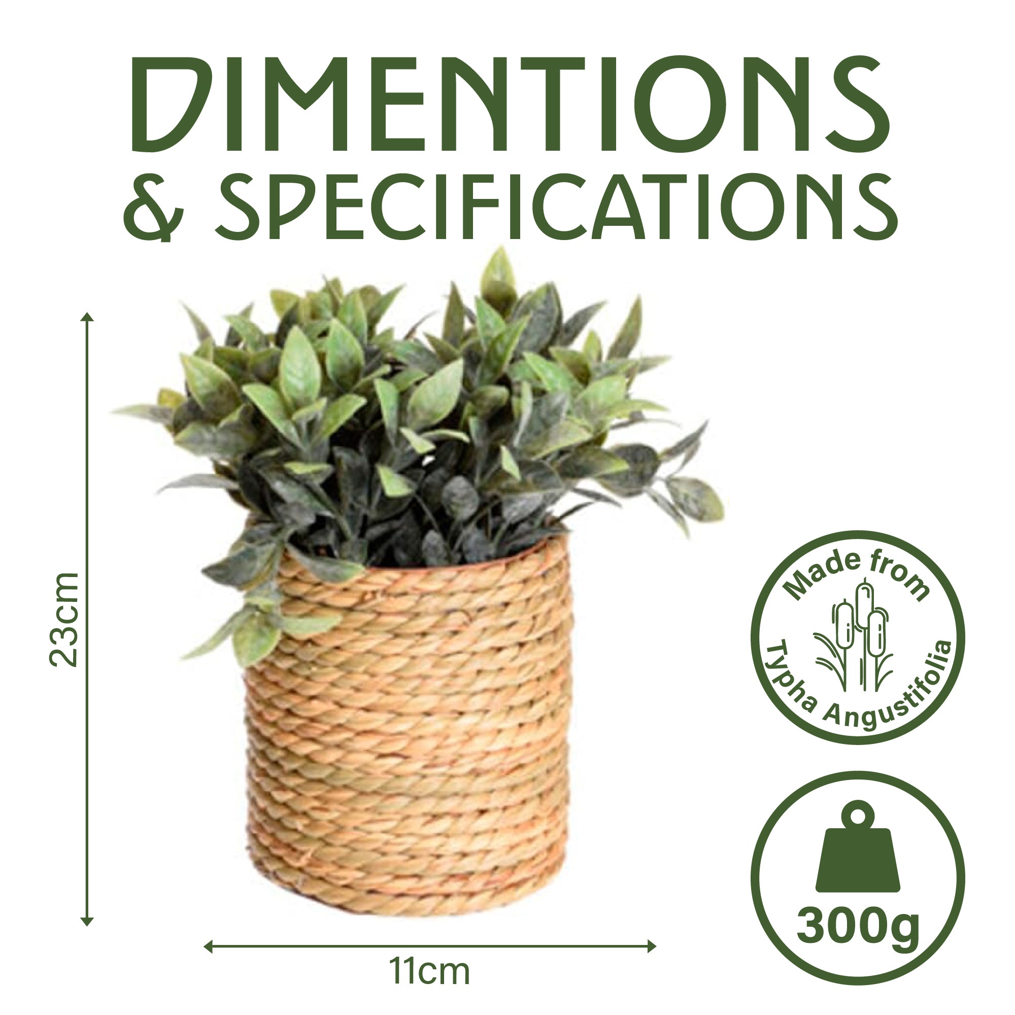 Artificial Plant in Seagrass Pot – 23cm Tall, 4 Assorted Designs