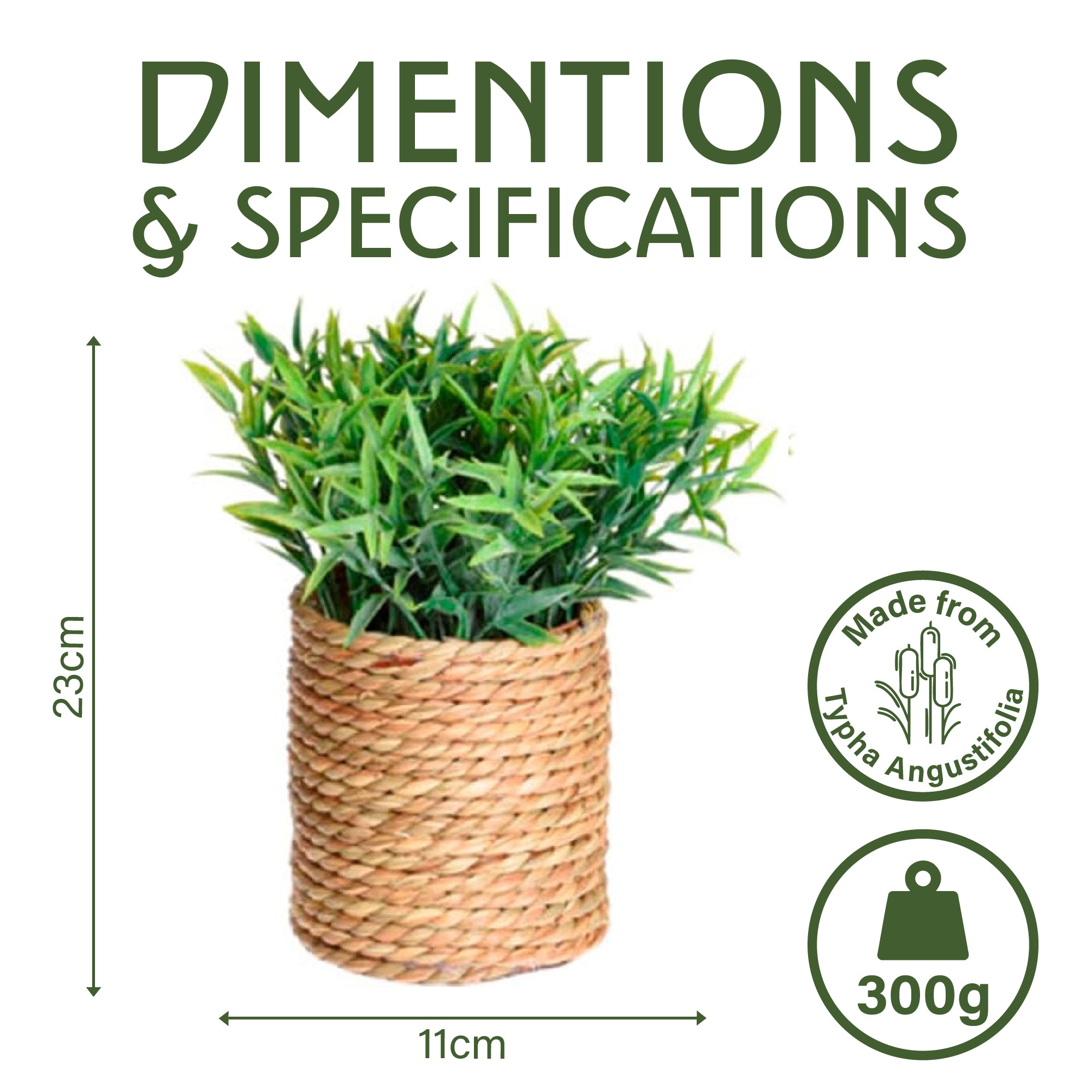 Artificial Plant in Seagrass Pot – 23cm Tall, 4 Assorted Designs