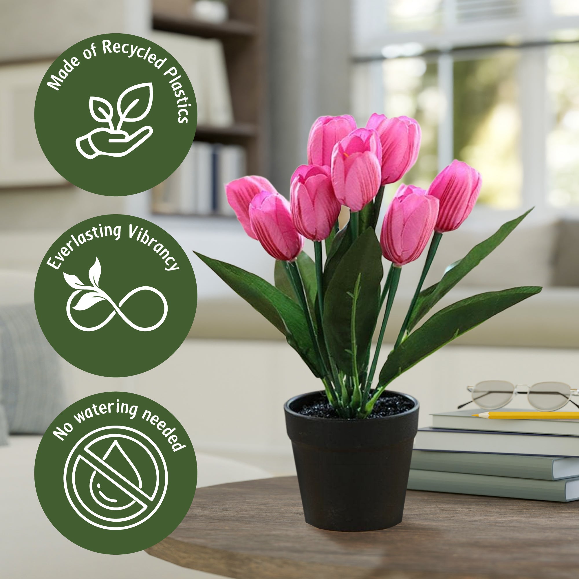 Artificial Plant Tulip in Pot – 6 Assorted Vibrant Colors, 22x30cm
