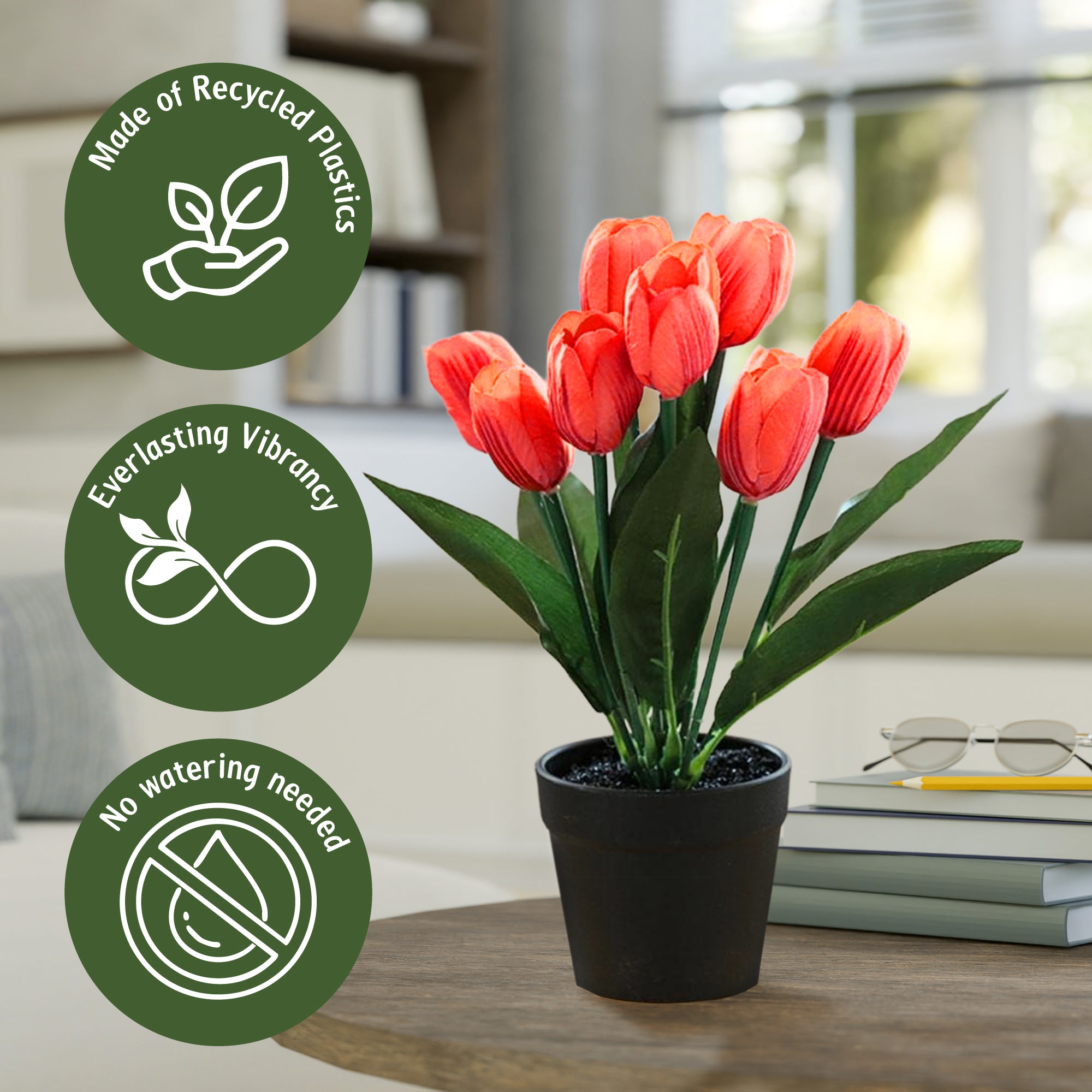Artificial Plant Tulip in Pot – 6 Assorted Vibrant Colors, 22x30cm