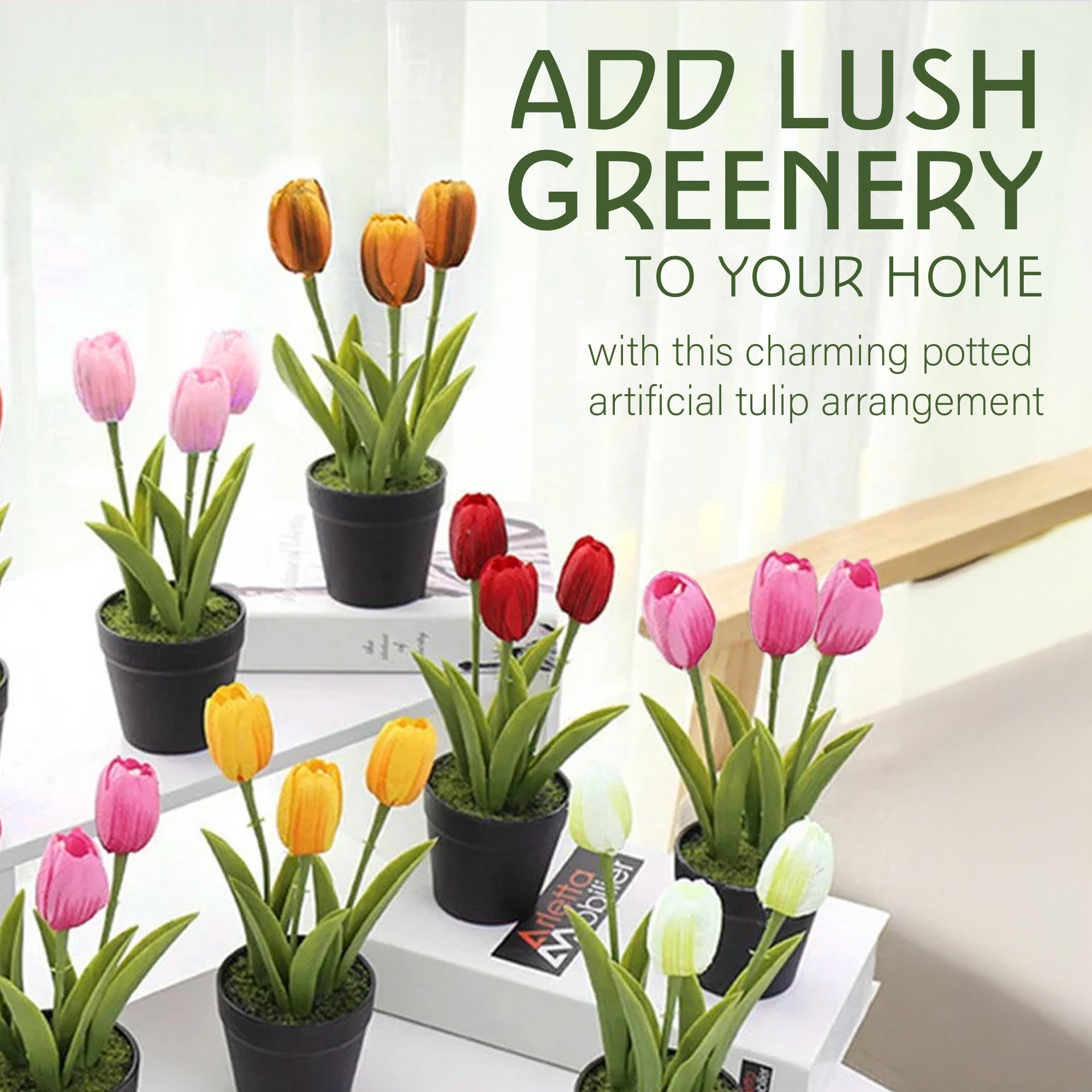 Artificial Plant Tulip in Pot – 6 Assorted Vibrant Colors, 22x30cm
