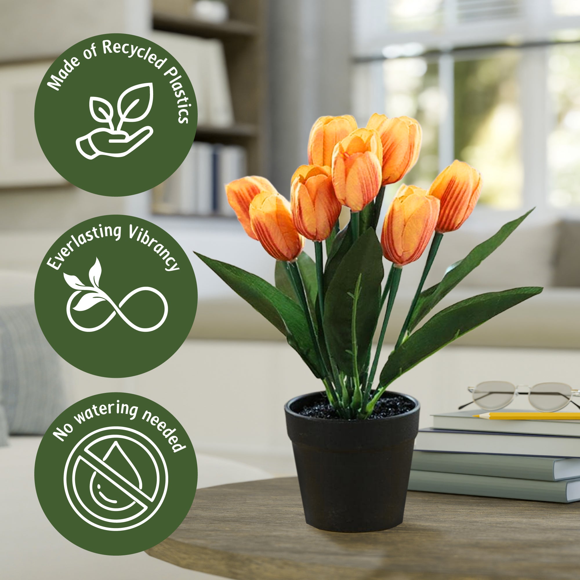 Artificial Plant Tulip in Pot – 6 Assorted Vibrant Colors, 22x30cm