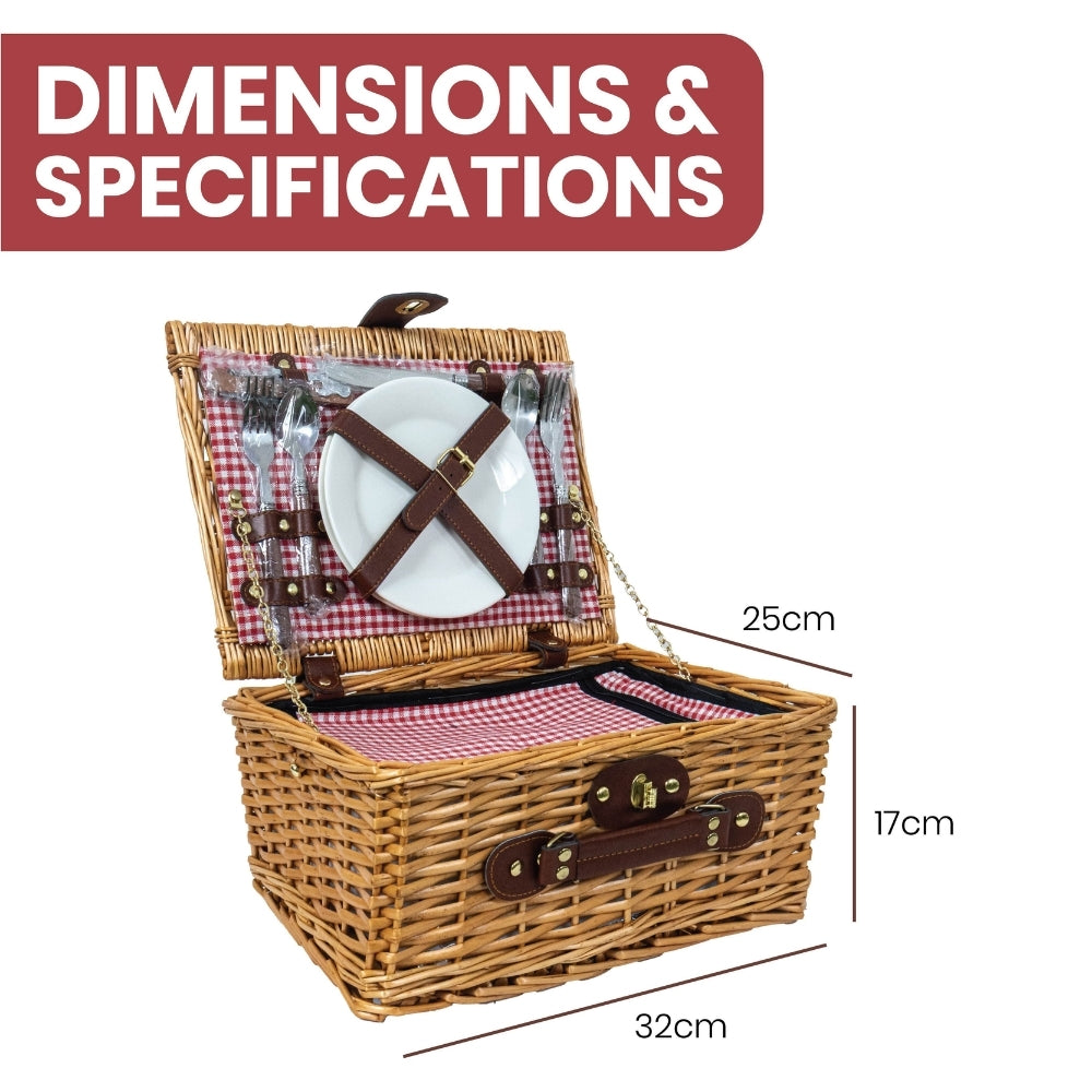 Compact 2-Person Wicker Picnic Basket Set - Red/Blue