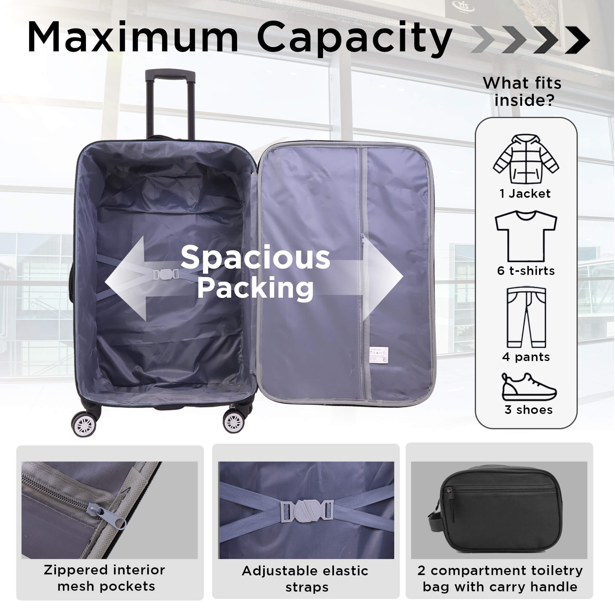 Seville 4 Piece Soft Luggage Set - Black