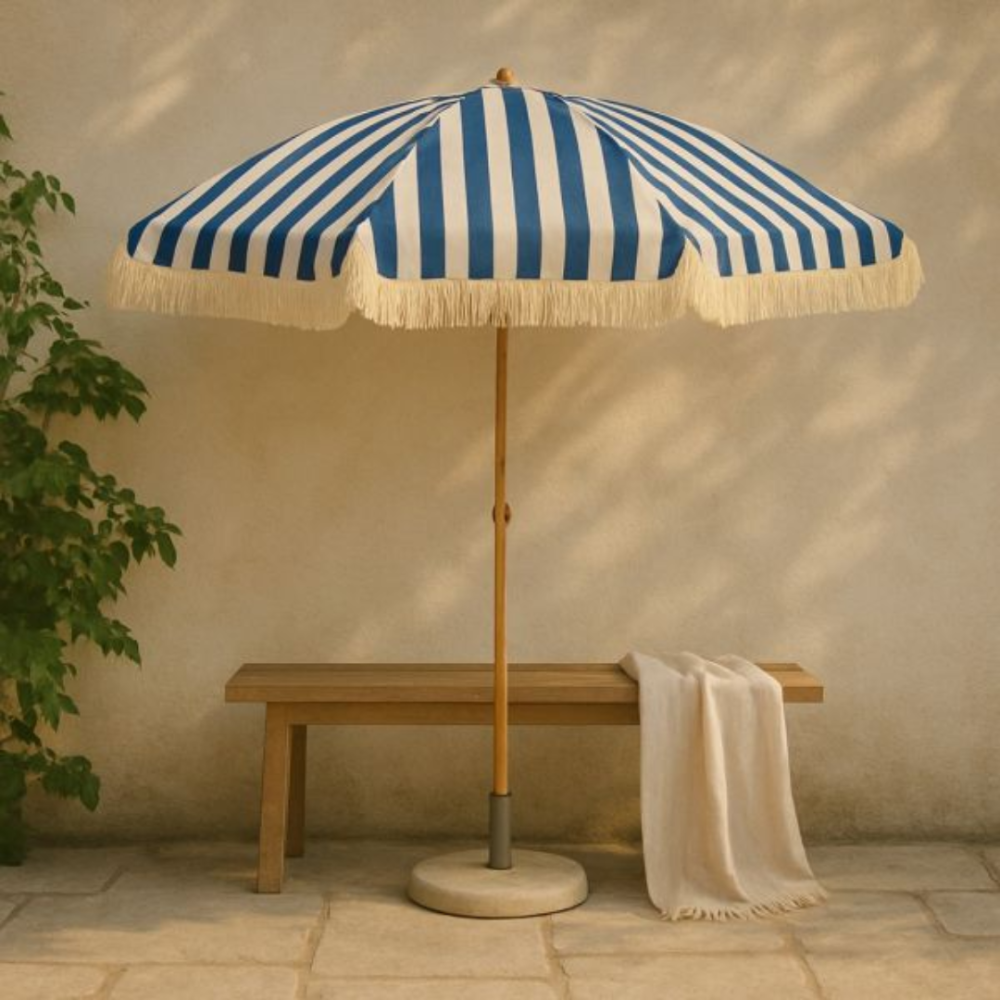 Beach Umbrella – 200cm UV Protection with Blue/White Stripes