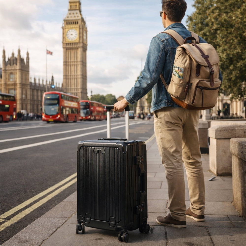 London Premium Zipper less Smart Hardshell Carry-On – Jet Black