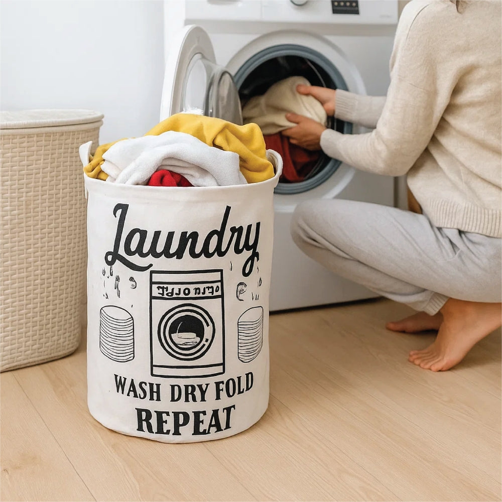 Cotton Laundry Basket – Fabric Bag with Fun Printed Designs, 3 Colours