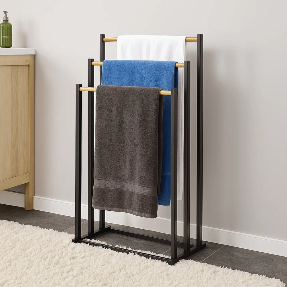 Freestanding Metal Towel Rack – 3 Bar Metal Frame Towel Drying Rack