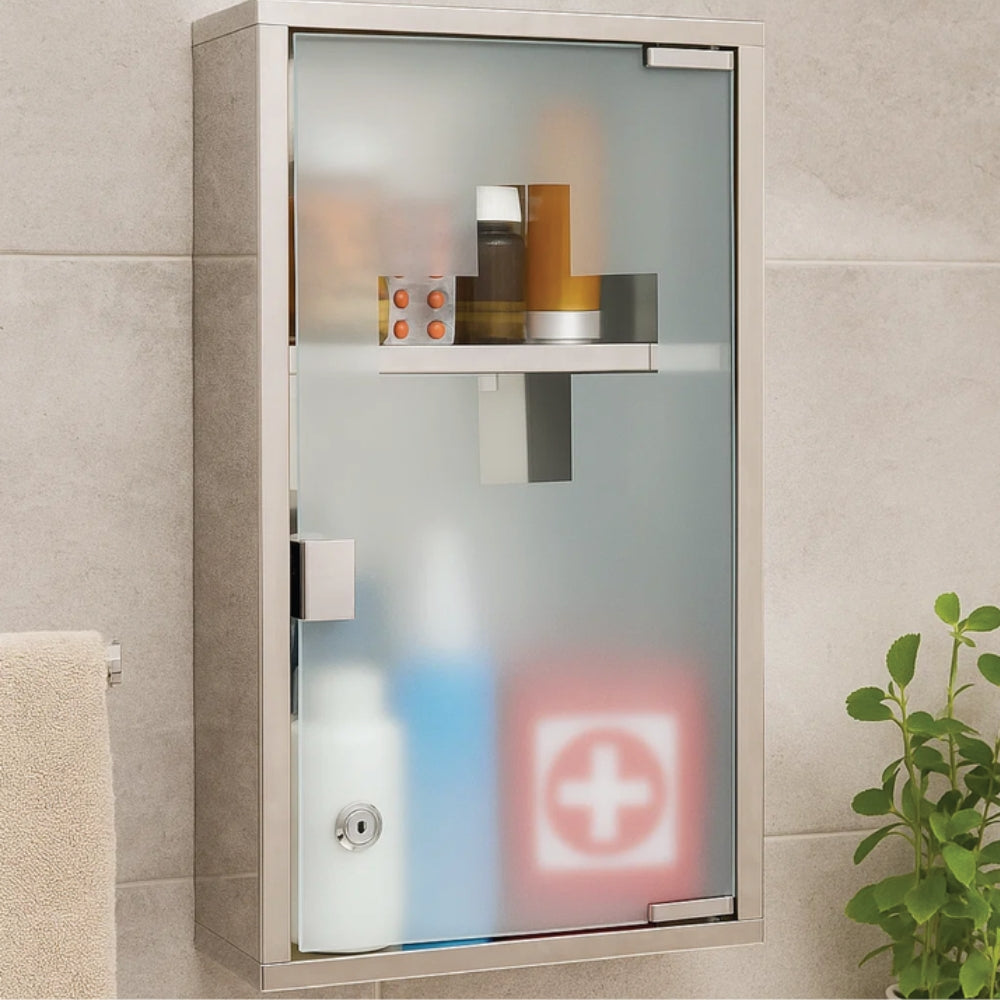 Wall Mounted Medicine Cabinet – Frosted Glass with 3 Shelves Pill Cabinet