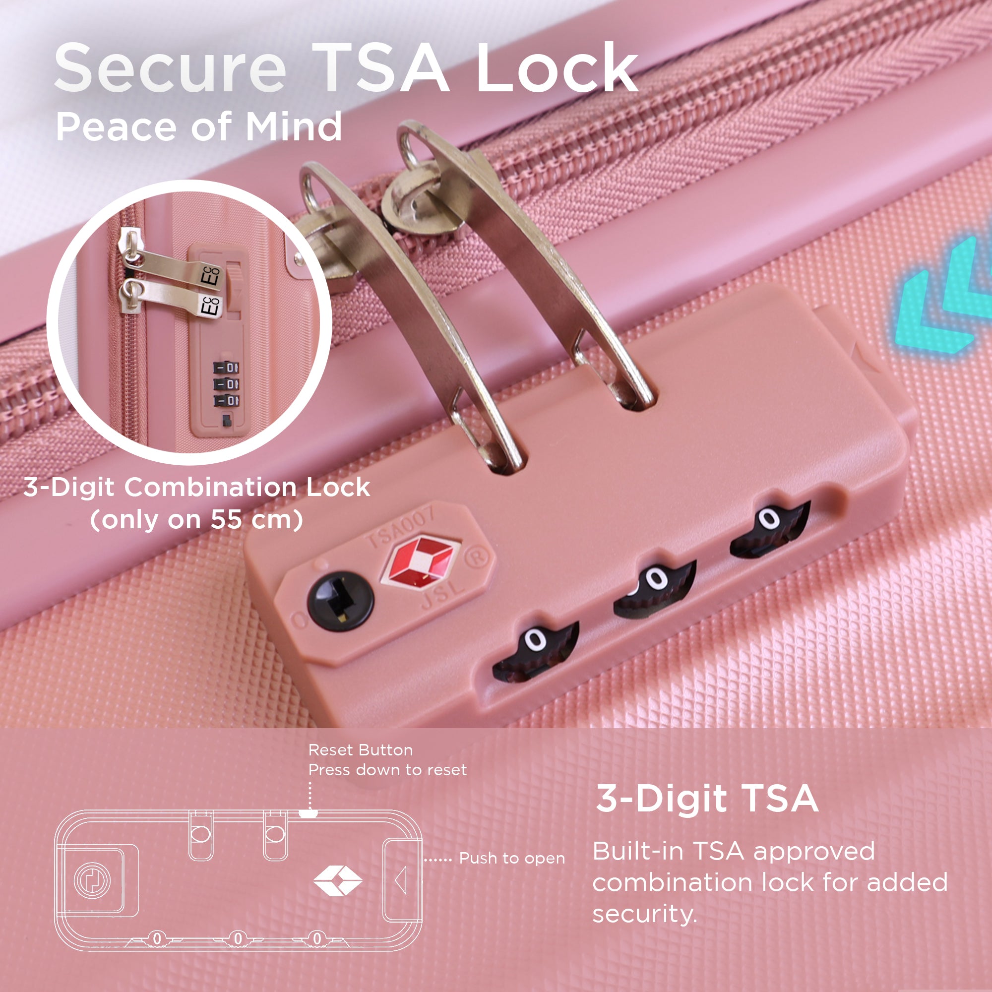 Berlin Anti-Theft Luggage Hardshell Suitcases Set of 2 with Cover - Rose Gold and Cream