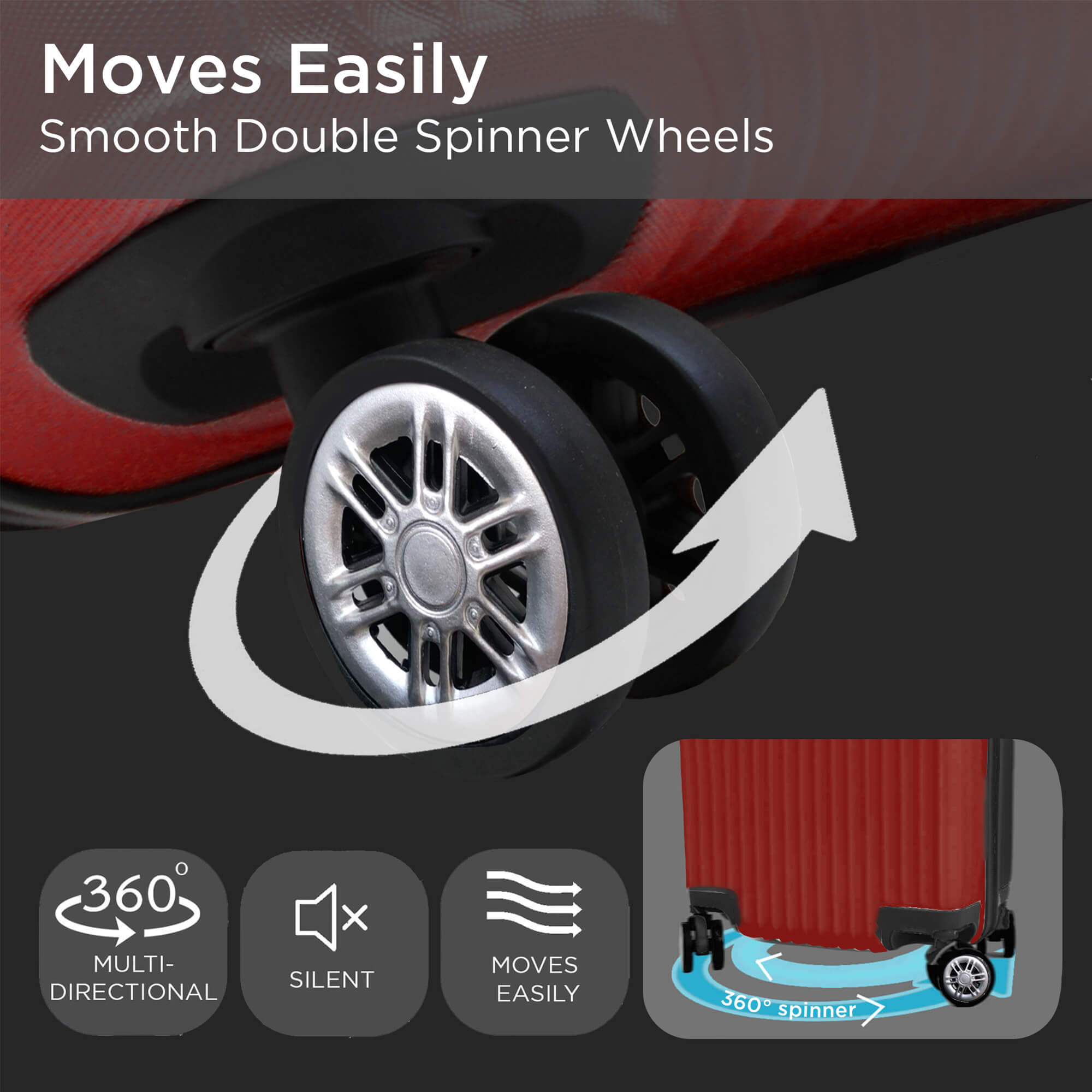 Santorini Hardshell Luggage Set - 360 Spinner Wheels - 4 Pieces- Red