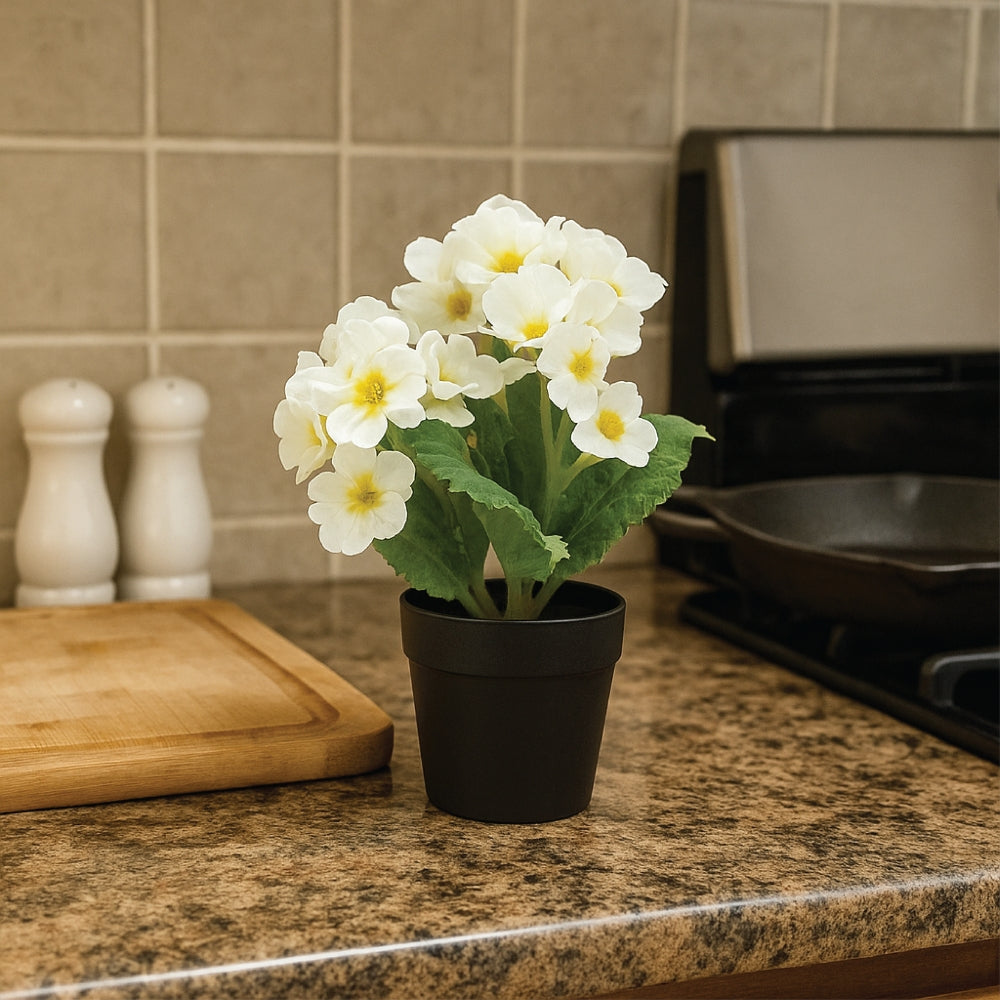 Small Artificial Plant Potted Flowers in Black Pot – 4 Colours