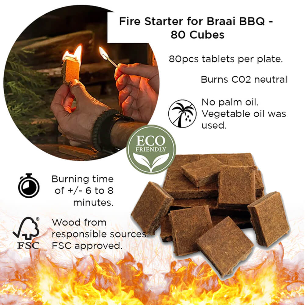 Braai Grill Charcoal Briquets Holder - Set of 2 Pieces with Fire Starters