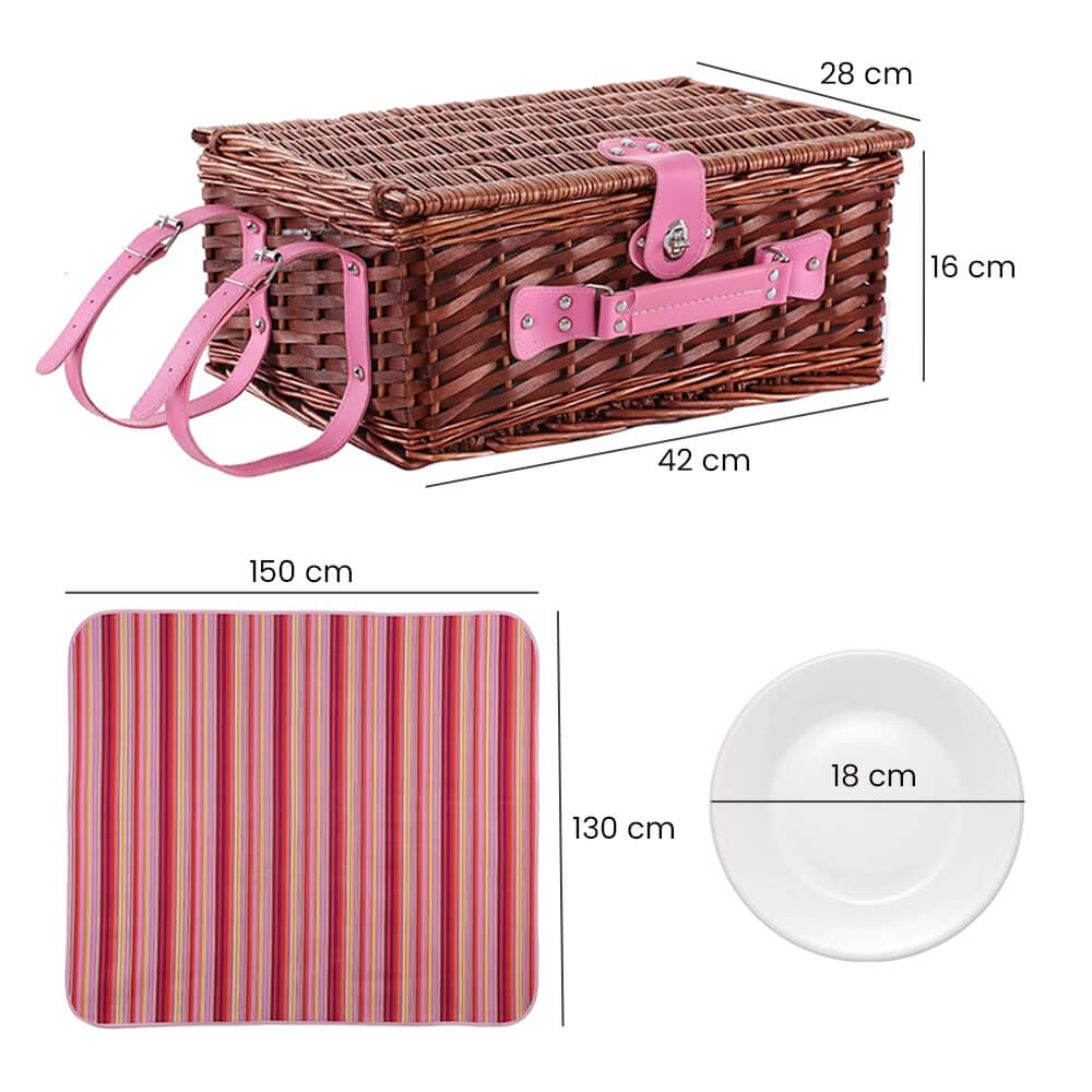 Wicker Picnic Basket with Cooler Bag for 4 Person- Checkered Design