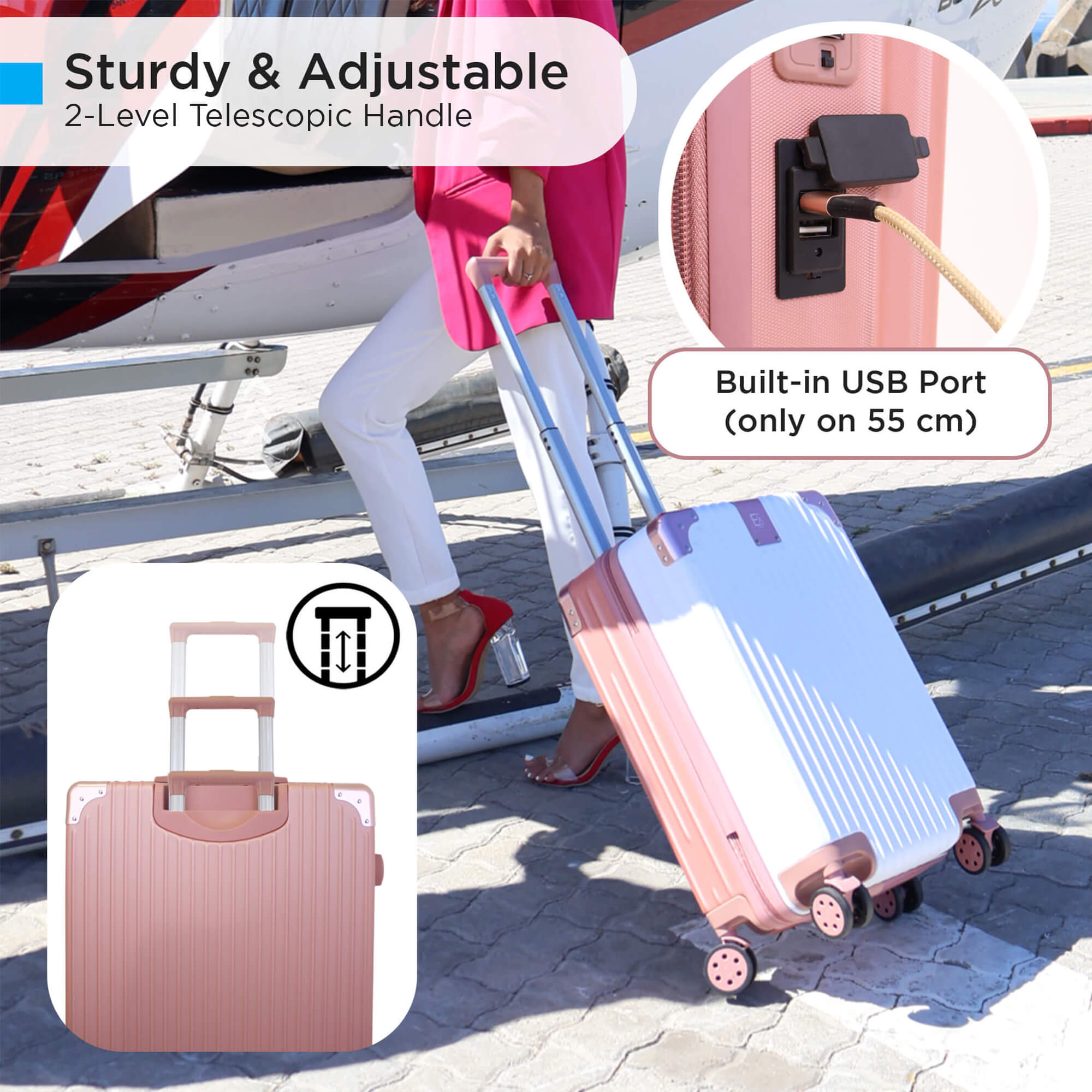 Berlin Anti-Theft Luggage Hardshell Suitcases Set of 2 with Cover - Rose Gold and Cream