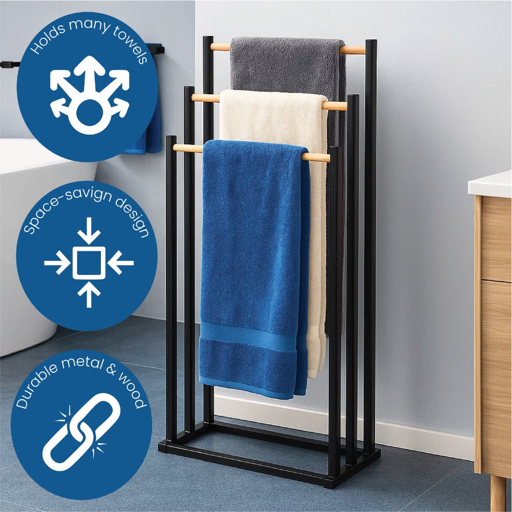 Freestanding Metal Towel Rack – 3 Bar Metal Frame Towel Drying Rack