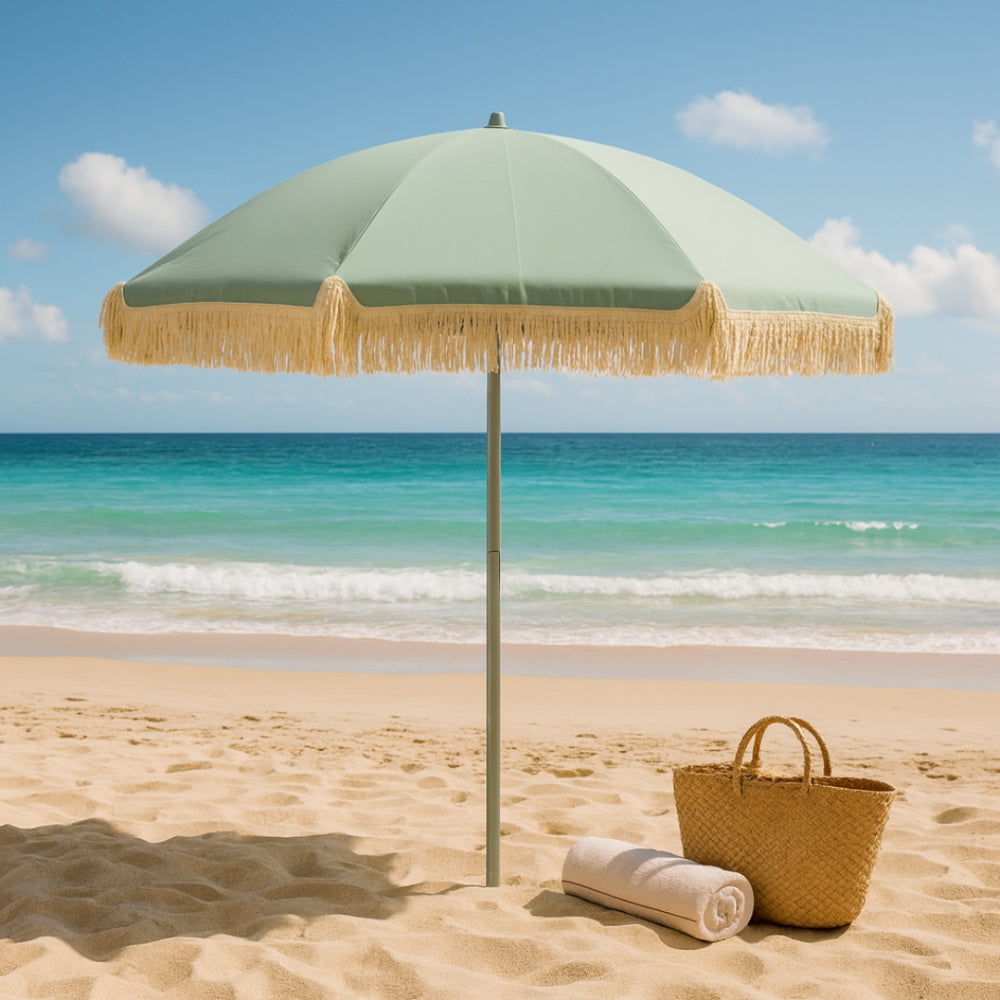 Beach Umbrella – 176cm UV Protection with Tassels – Green