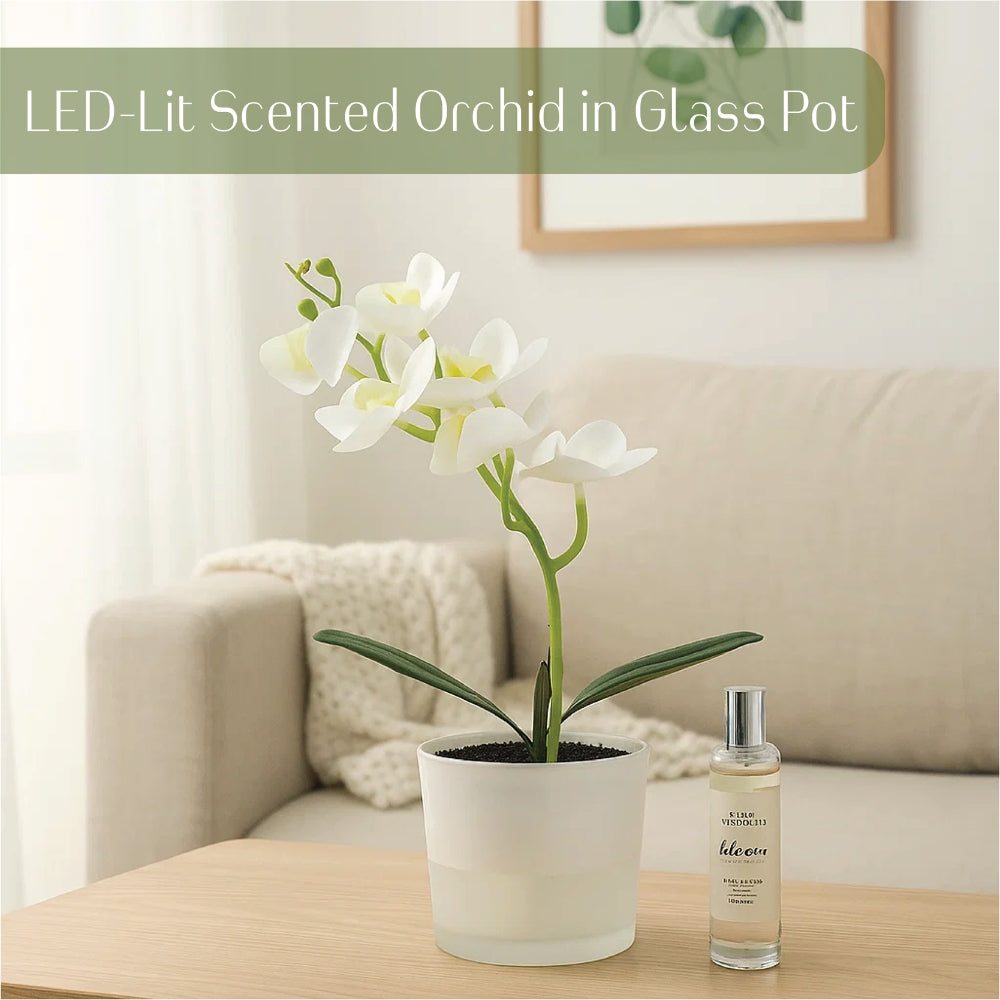 Artificial Plant Orchid in Pot with 30ml Aroma Spray – 2 Colours