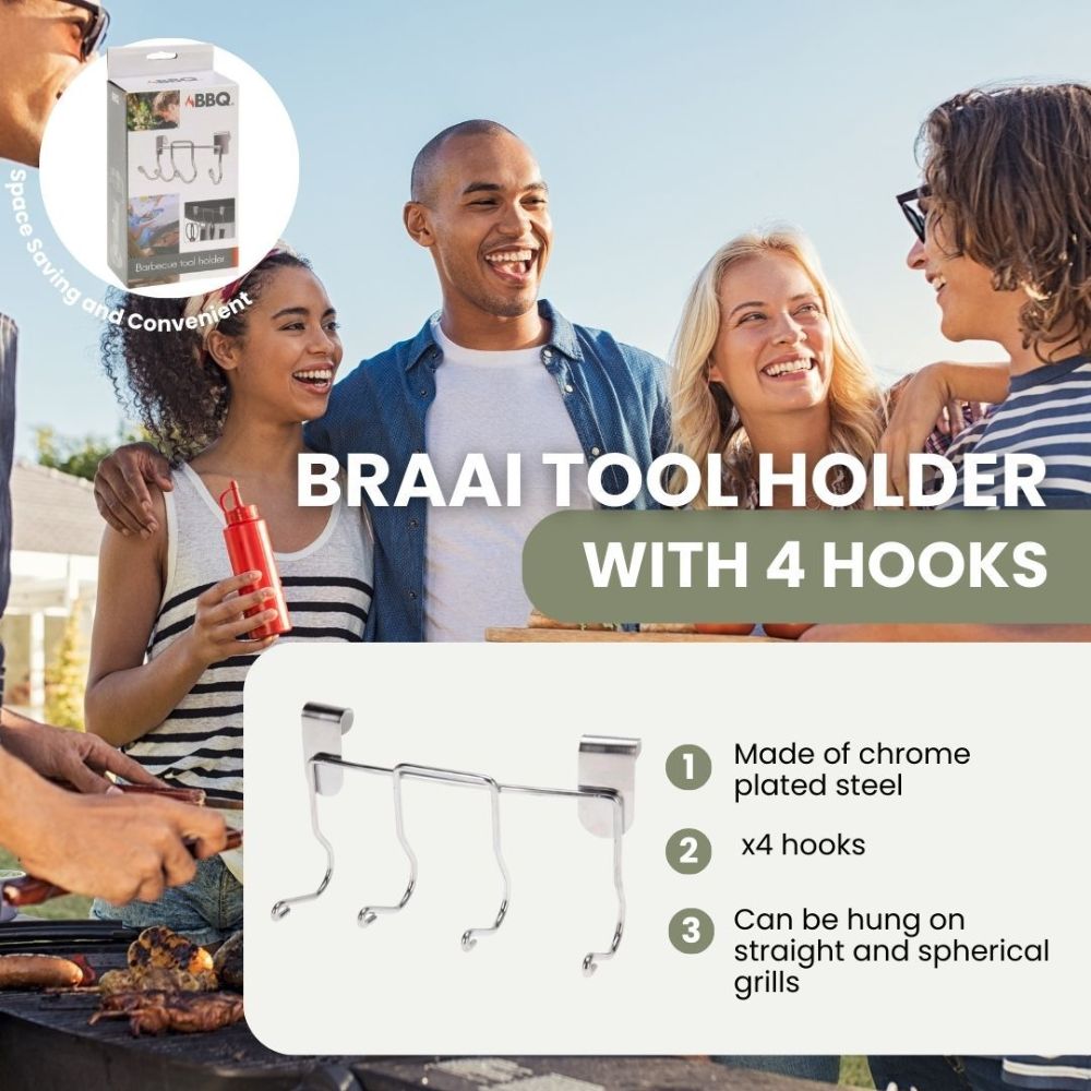 Braai Tool Holder with 4 Hooks