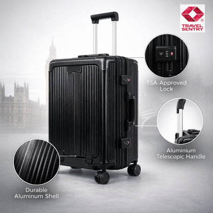 London Premium Zipper less Smart Hardshell Carry-On – Jet Black