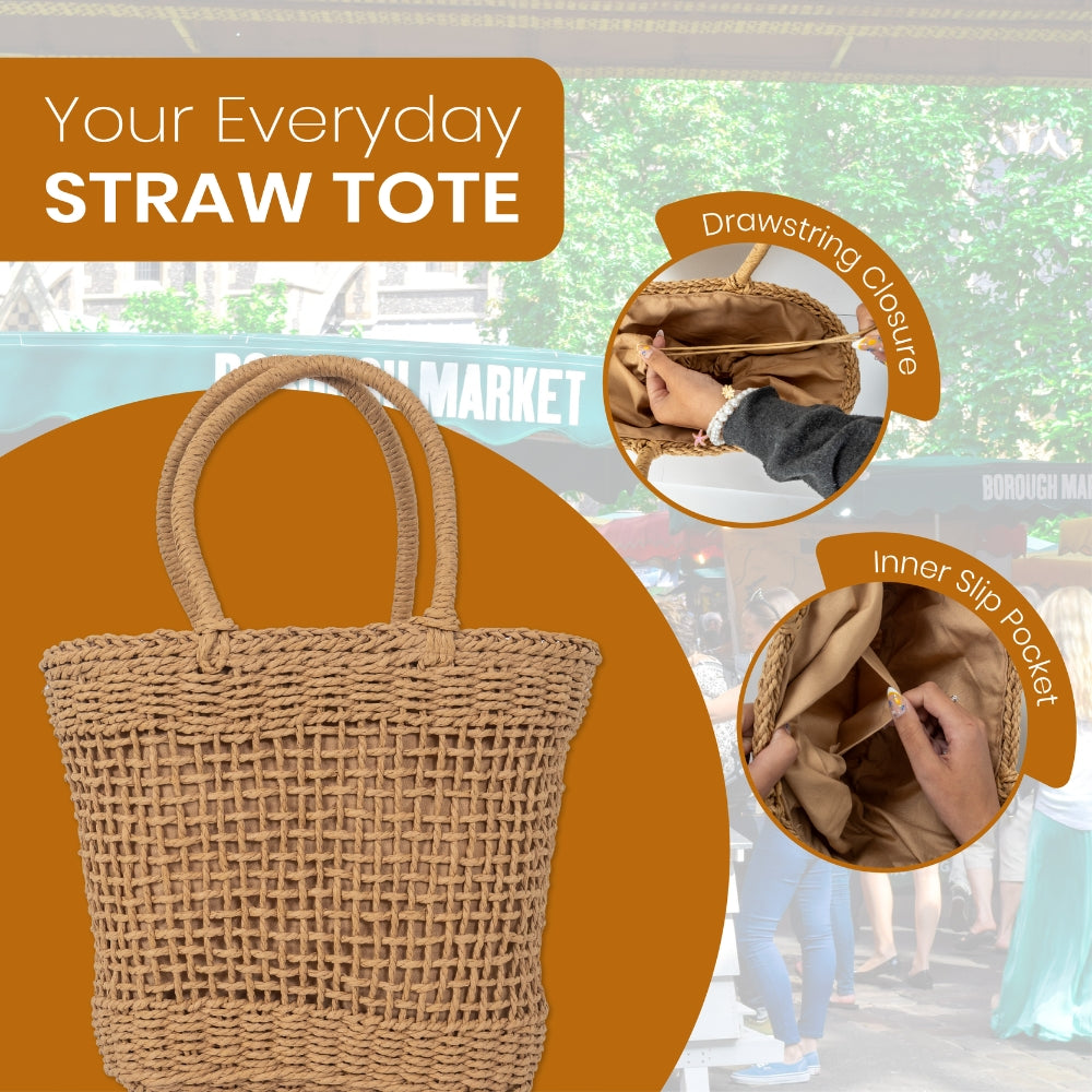 ZY-018 - Straw Tote Bag | Natural Paper Straw with Polyester Lining – Rustic Design