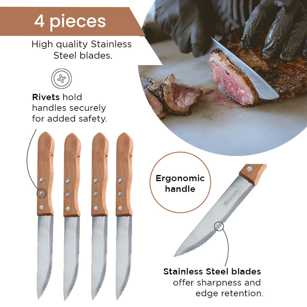 Stainless-Steel Knives with Wooden Handle - Set of 4