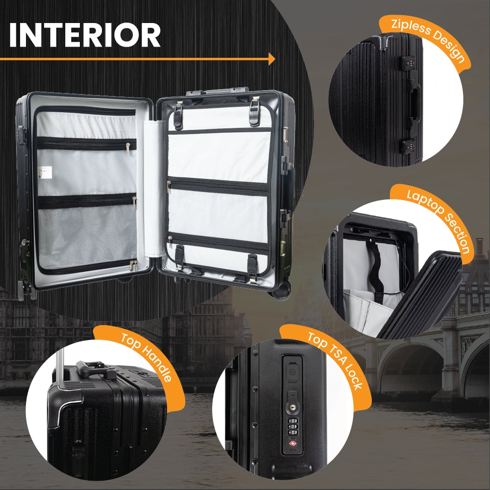 London Premium Zipper less Smart Hardshell Carry-On – Jet Black