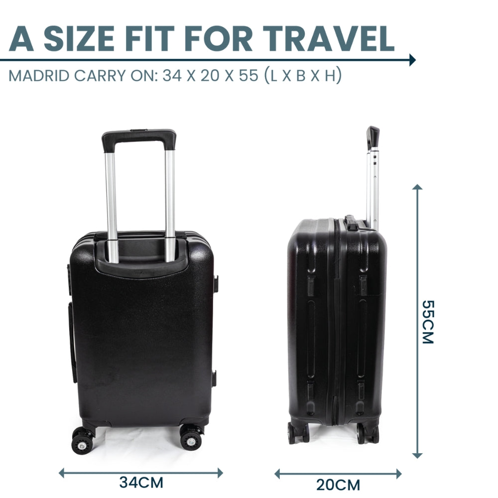 Madrid Anti-Scratch Hard Shell Carry-On Suitcase - Black