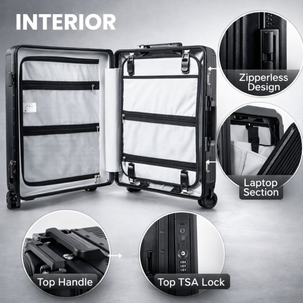 London Premium Zipper less Smart Hardshell Carry-On – Jet Black