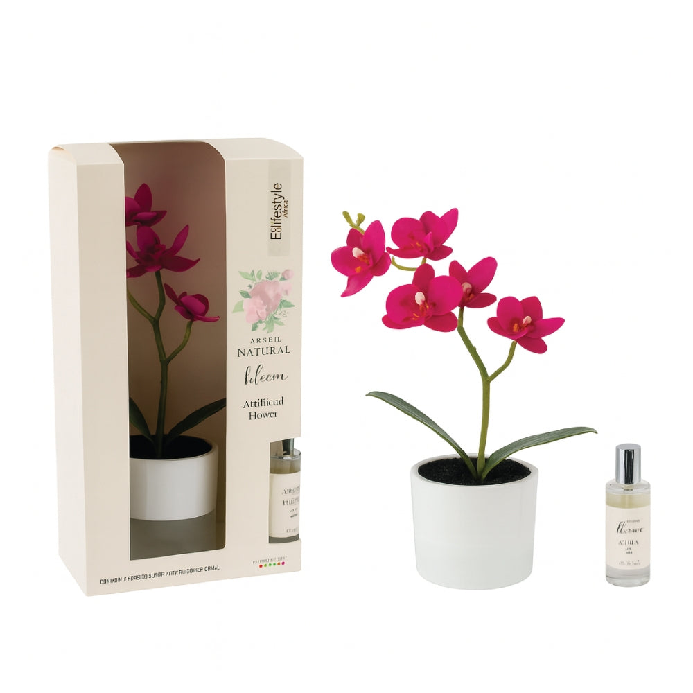 Artificial Plant Orchid in Pot with 30ml Aroma Spray – 2 Colours