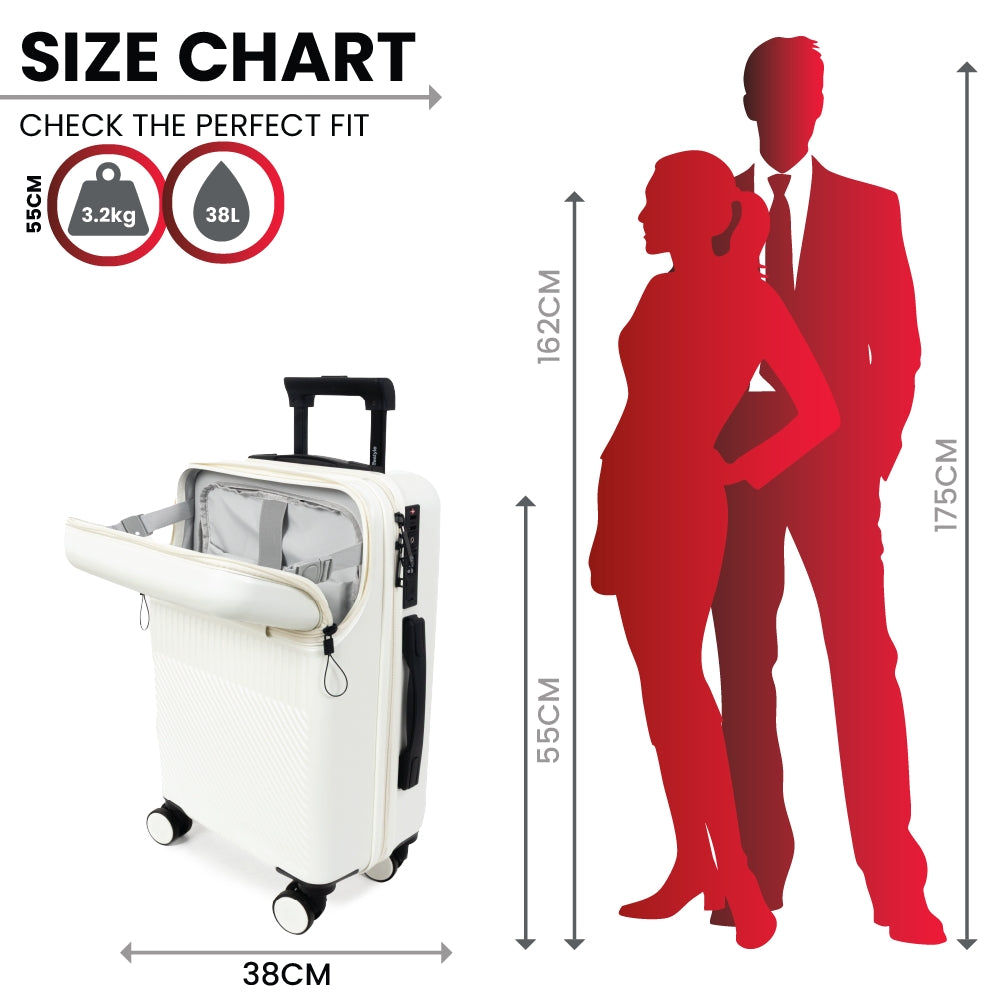 Tokyo Smart 55cm Hardshell Carry-On with Laptop Compartment – Pure White
