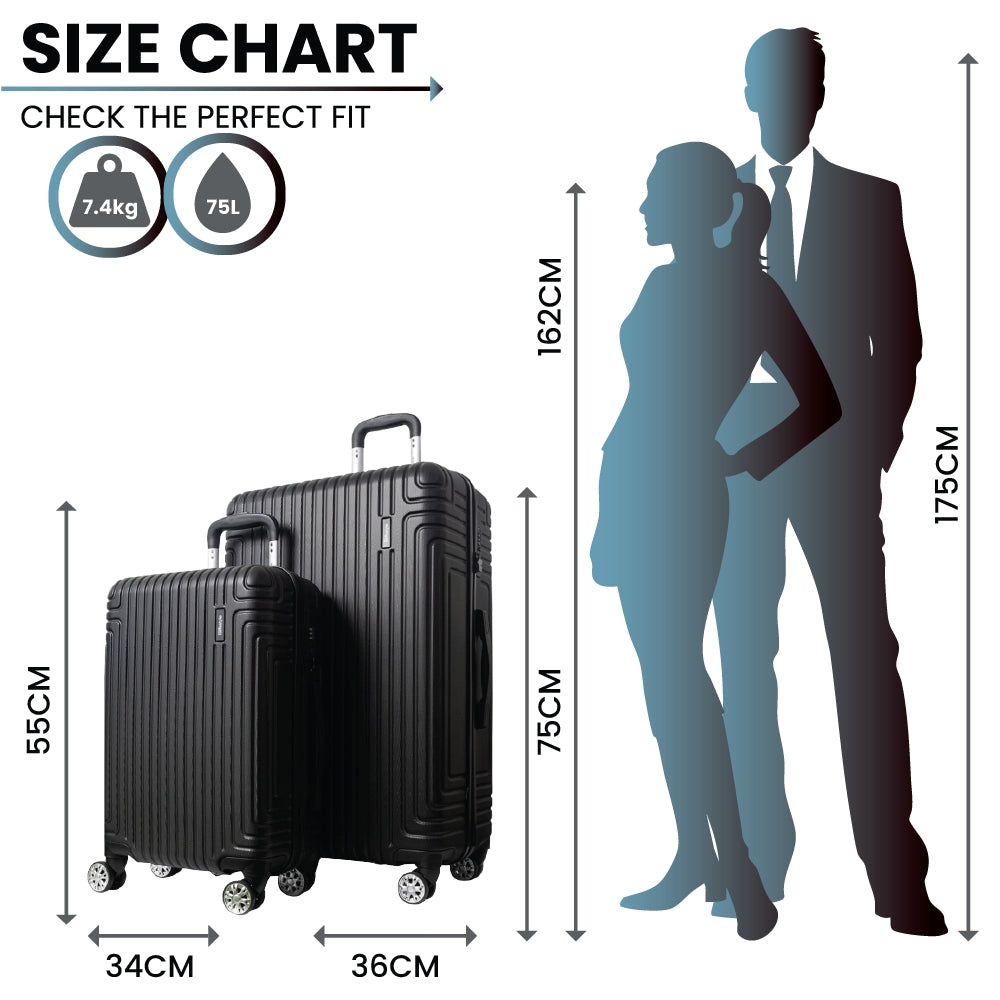 Madrid 2-Piece Hardshell Luggage Set (55cm & 75cm) – Matte Black