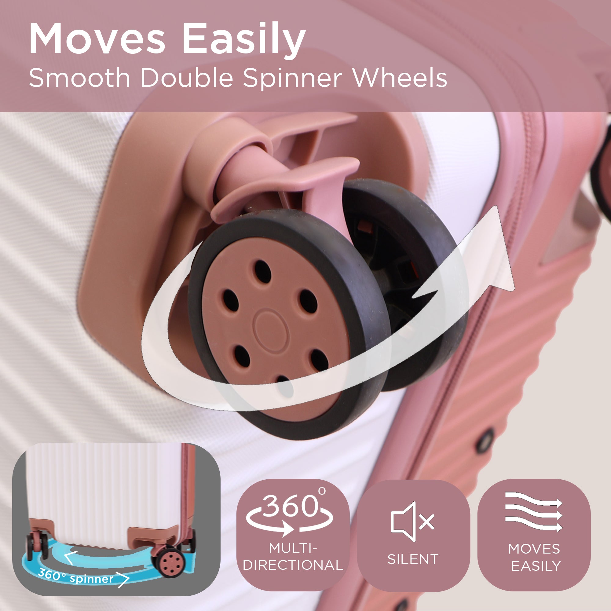 Berlin Anti-Theft Luggage Hardshell Suitcases Set of 2 with Cover - Rose Gold and Cream