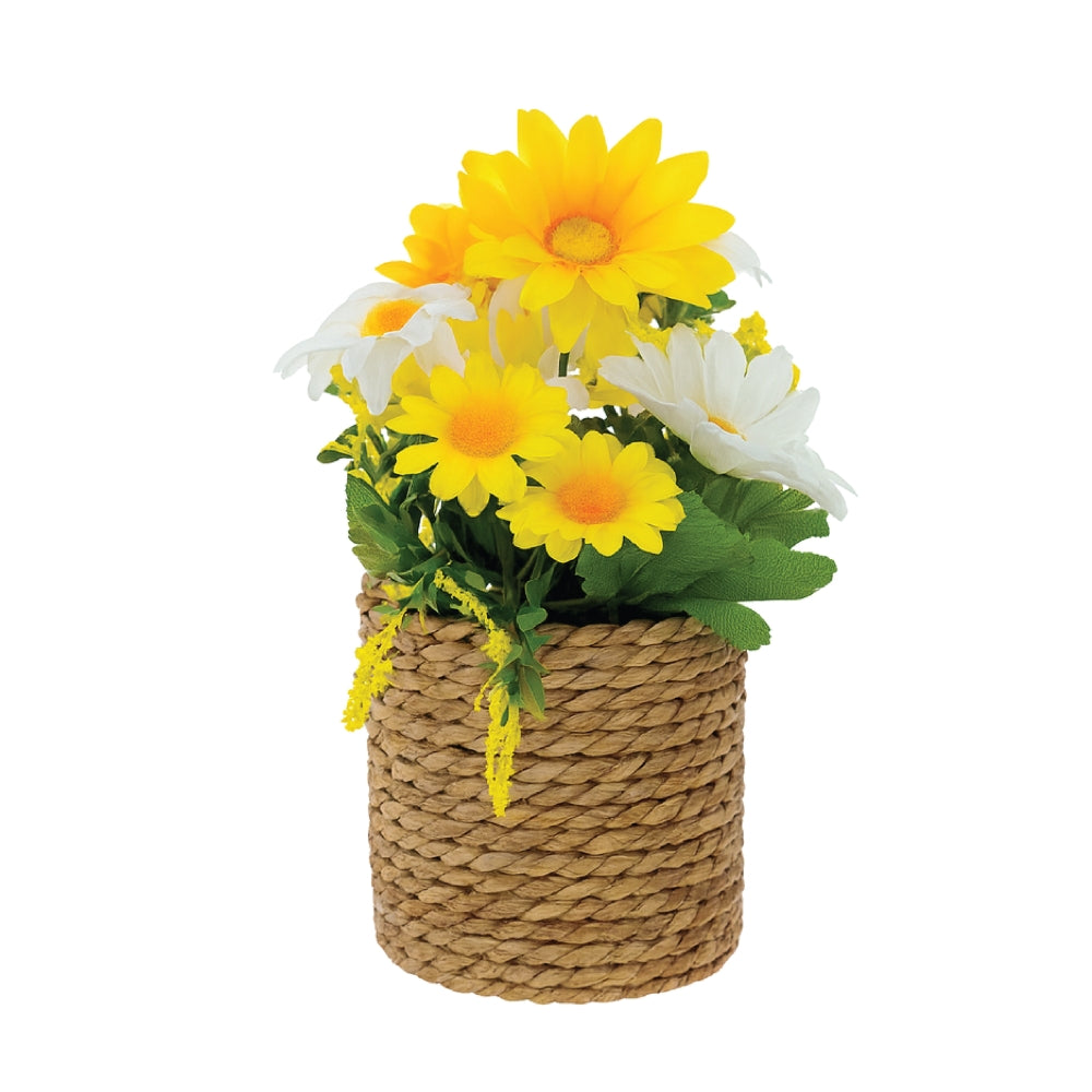 Artificial Flowers in Threaded Rope Basket – 3 Colour Variant Plants