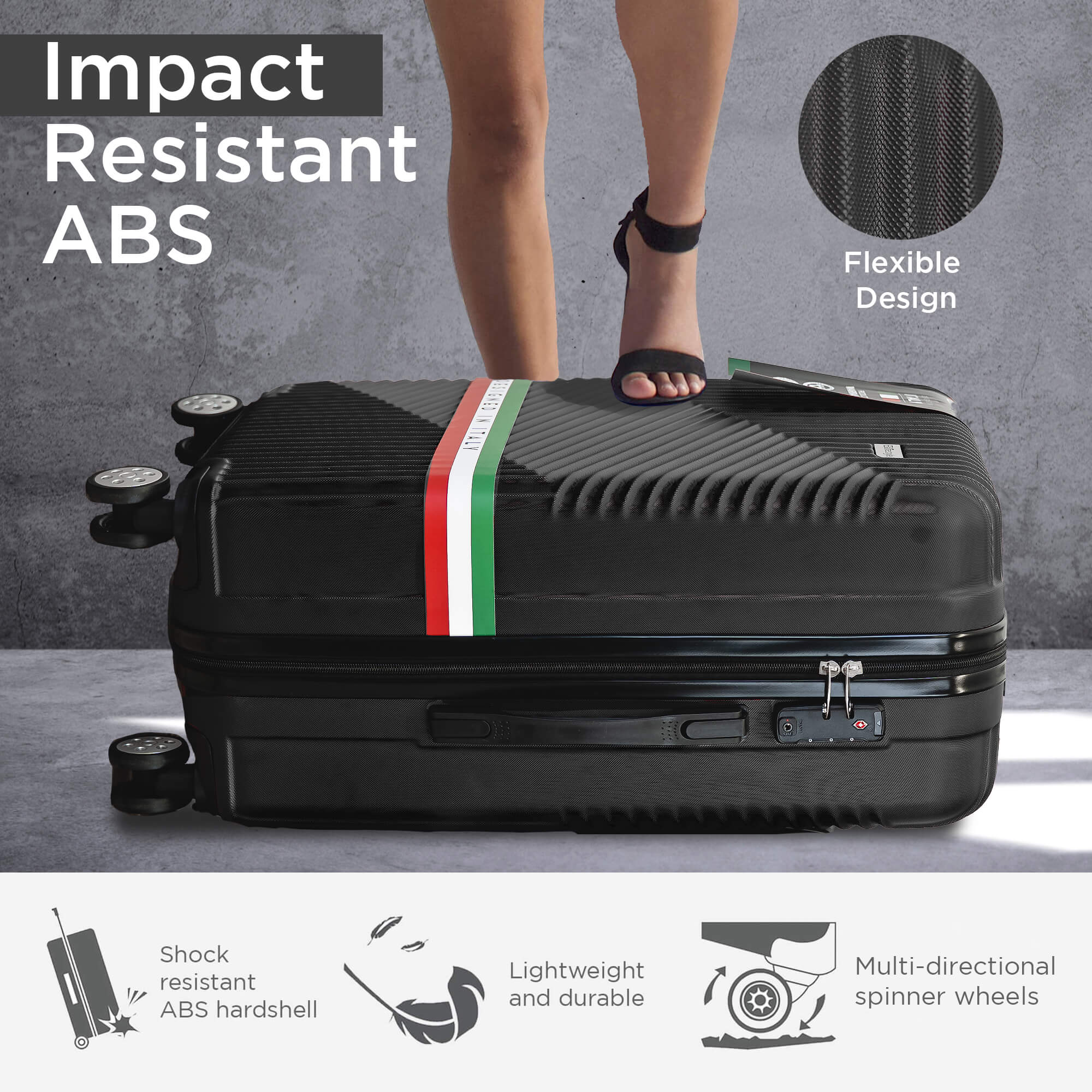 Roma Hardshell Luggage Set on 360° Spinner Wheels with TSA Lock and Protective Cover