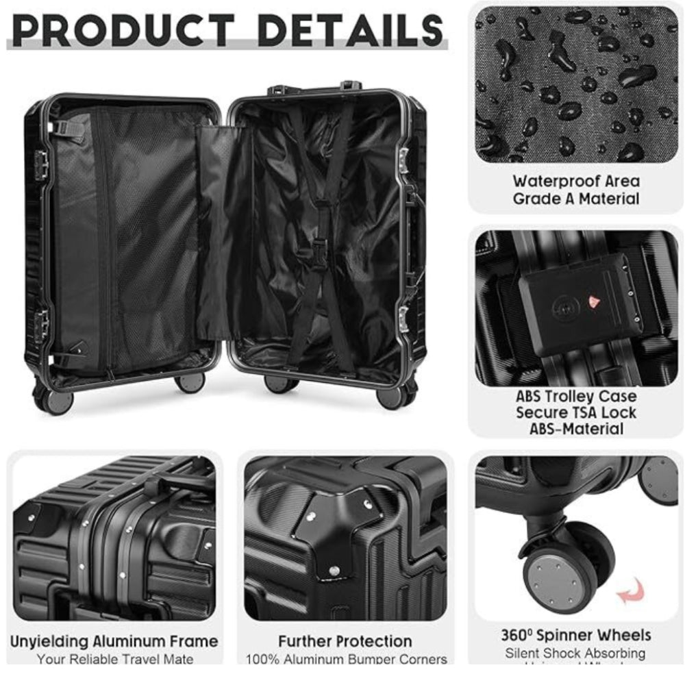 London Premium Zipper less Smart Hardshell Carry-On – Jet Black
